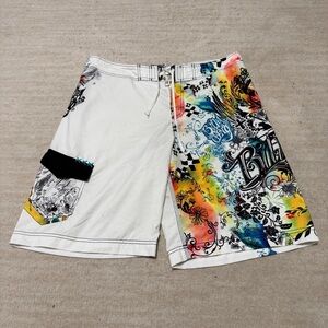 Vintage Y2K Billabong Board Shorts Swim Men's 36 White Multicolor Floral Graphic